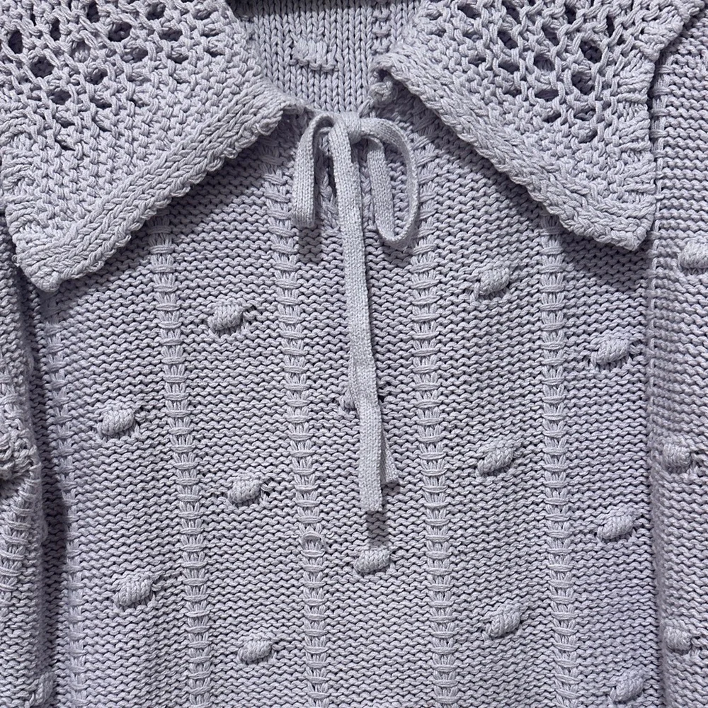 Sandy Liang Lilac Knit Sweater with Crochet Detail - Picture 5 of 6